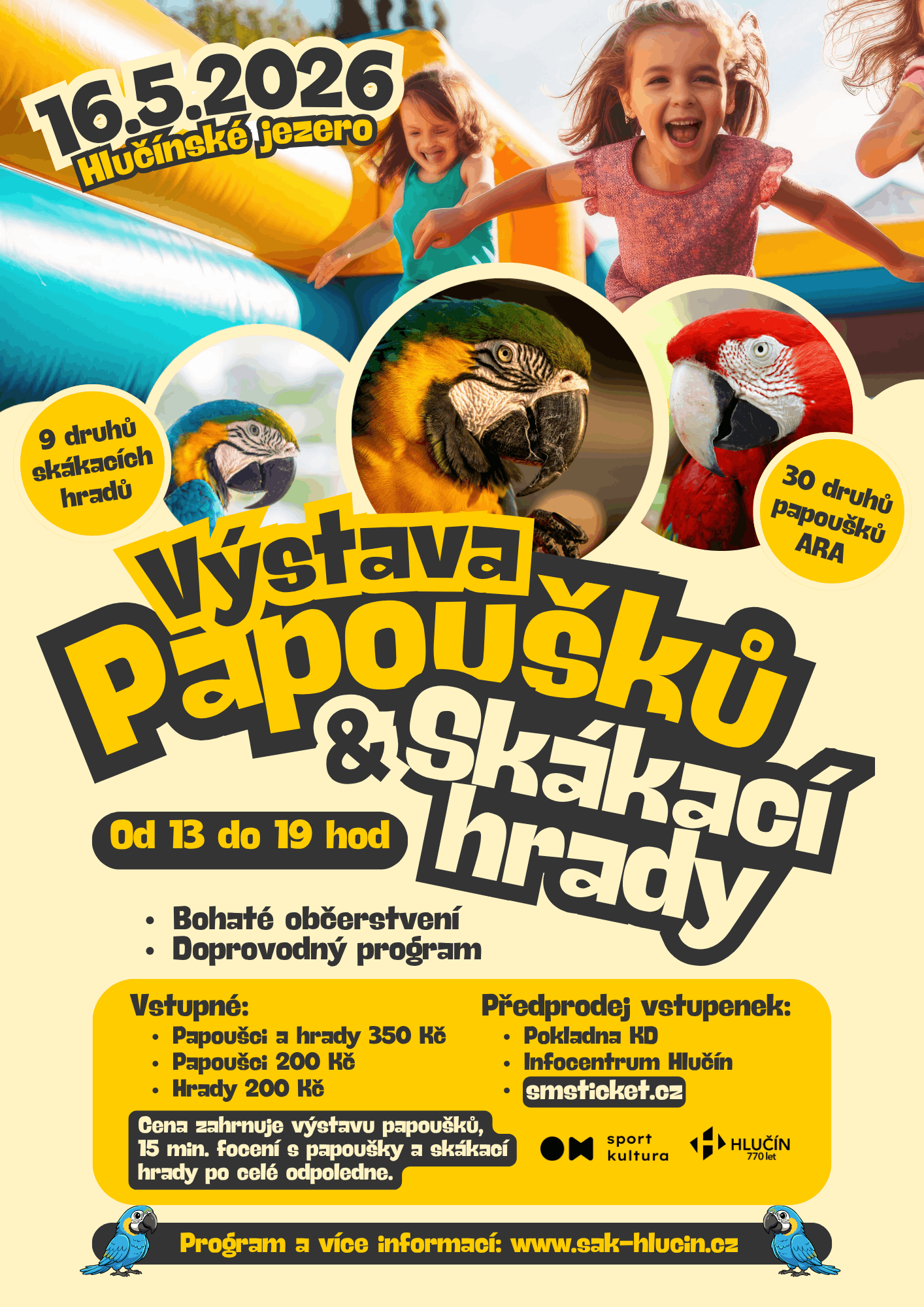 Výstava papoušků a skákacích hradů